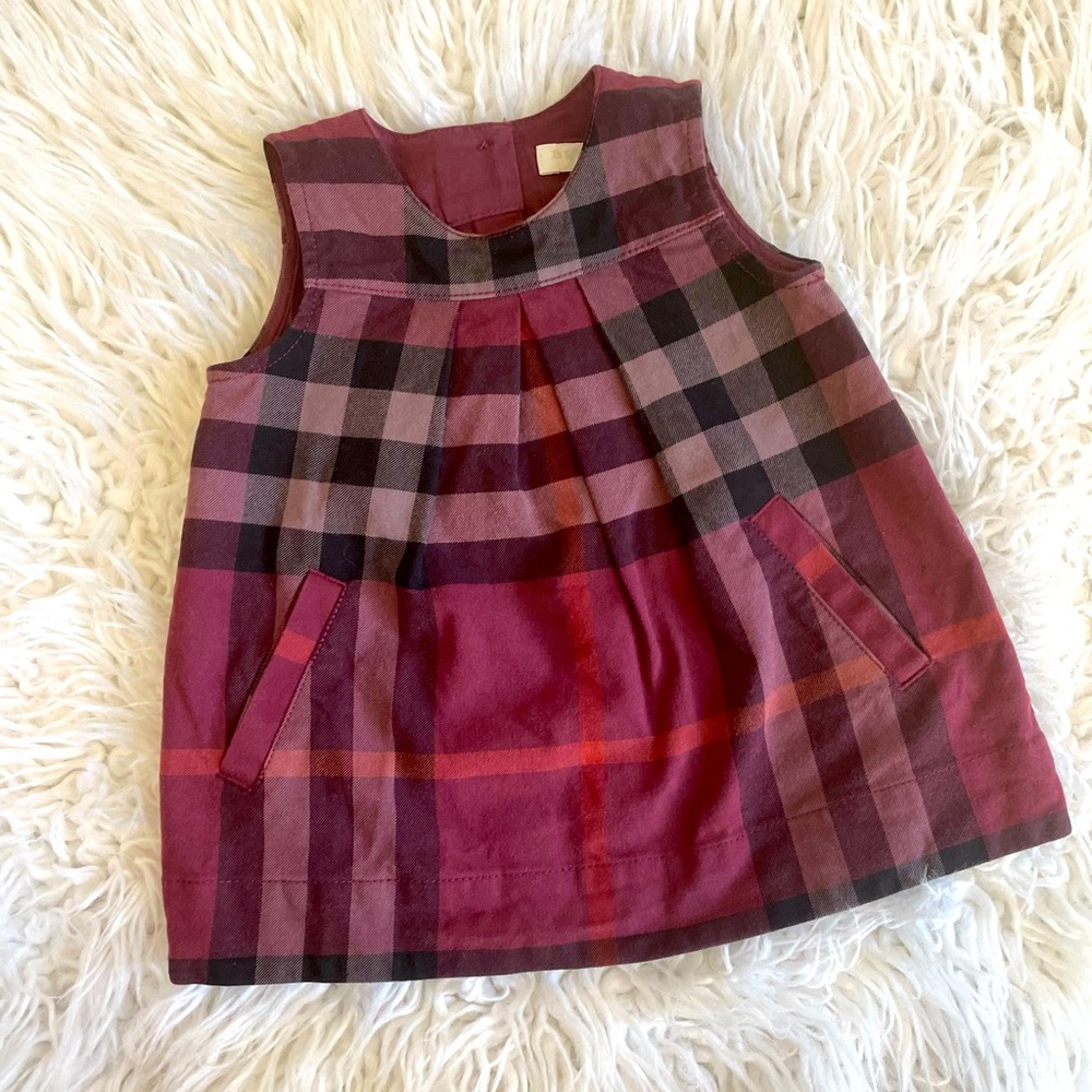 Burberry burgundy plaid shift dress Size 3 months - Picture 2 of 4